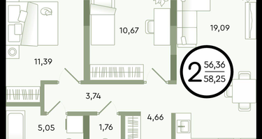 2-к. квартира, 58&nbsp;м²