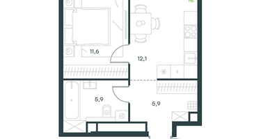 1-к. квартира, 35 м²