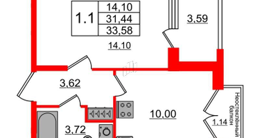 1-к. квартира, 31 м²