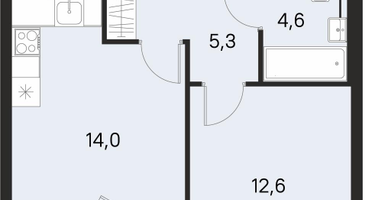 1-к. квартира, 38 м²