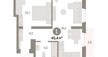 1-к. квартира, 45&nbsp;м²