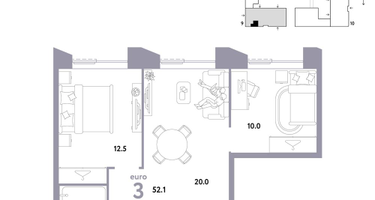 3-к. квартира, 52 м²