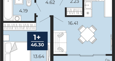1-к. квартира, 46 м²