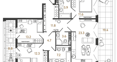 3-к. квартира, 93&nbsp;м²