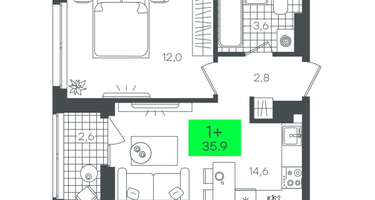 1-к. квартира, 35 м²