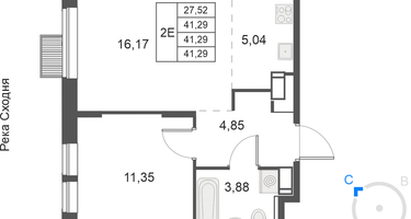 2-к. квартира, 41 м²