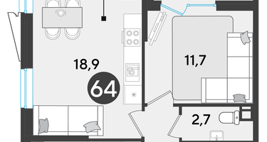 2-к. квартира, 64 м²