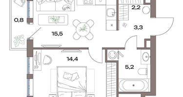 2-к. квартира, 45 м²
