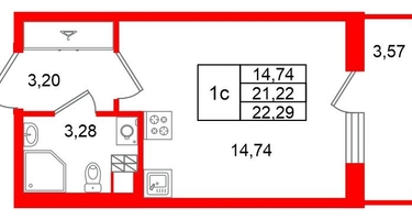 Студия, 21&nbsp;м²
