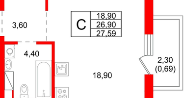 Студия, 27&nbsp;м²