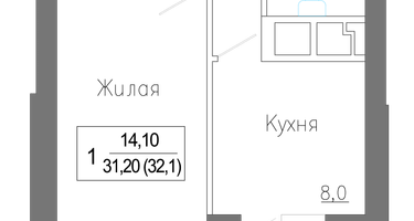1-к. квартира, 33&nbsp;м²
