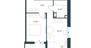 1-к. квартира, 39 м²