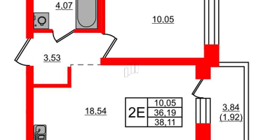 1-к. квартира, 38&nbsp;м²