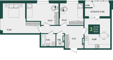 3-к. квартира, 78&nbsp;м²