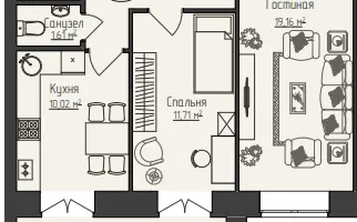 2-к. квартира, 60&nbsp;м²