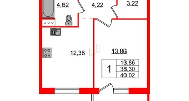 1-к. квартира, 39 м²