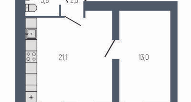 1-к. квартира, 45&nbsp;м²