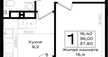 1-к. квартира, 37&nbsp;м²