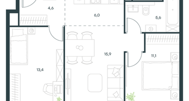 3-к. квартира, 56&nbsp;м²