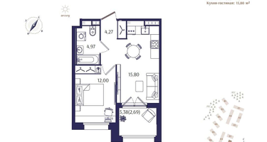 1-к. квартира, 39 м²