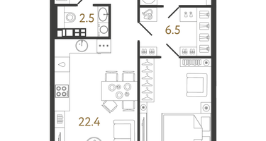 1-к. квартира, 62&nbsp;м²