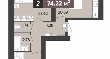 2-к. квартира, 74 м²