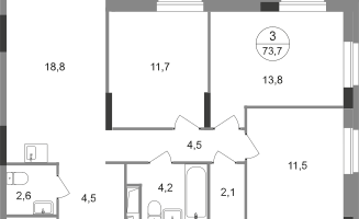 3-к. квартира, 73&nbsp;м²