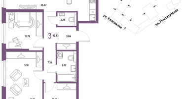 3-к. квартира, 92&nbsp;м²