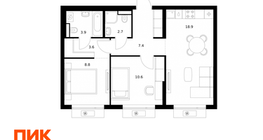 2-к. квартира, 55&nbsp;м²