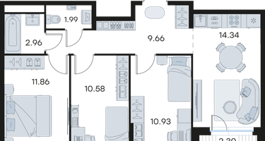3-к. квартира, 63 м²