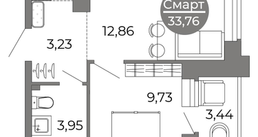 1-к. квартира, 33 м²