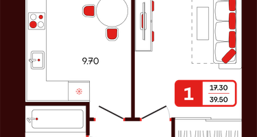 1-к. квартира, 39 м²