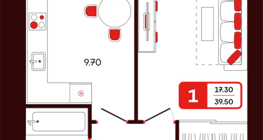 1-к. квартира, 39 м²