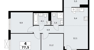 4-к. квартира, 77&nbsp;м²