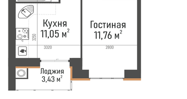 1-к. квартира, 36&nbsp;м²