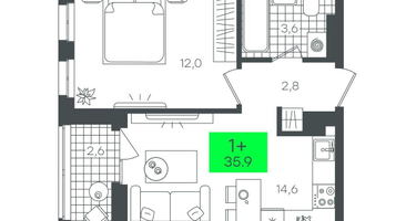 1-к. квартира, 35 м²