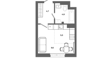 1-к. квартира, 24&nbsp;м²