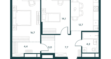 2-к. квартира, 62&nbsp;м²
