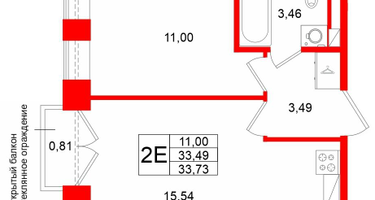 1-к. квартира, 33 м²