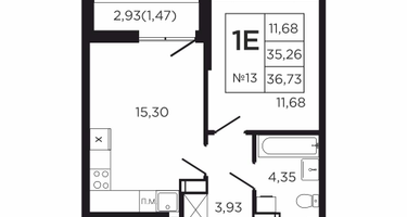 1-к. квартира, 38&nbsp;м²