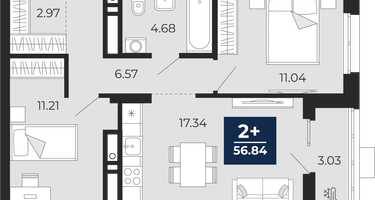2-к. квартира, 53 м²