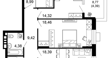 3-к. квартира, 84&nbsp;м²