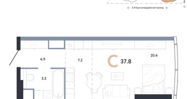 Студия, 37&nbsp;м²