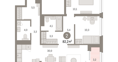 2-к. квартира, 82 м²