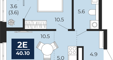 2-к. квартира, 40&nbsp;м²