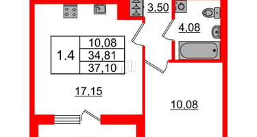 1-к. квартира, 34&nbsp;м²