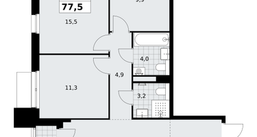 3-к. квартира, 77&nbsp;м²