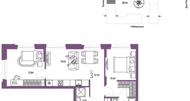 3-к. квартира, 57 м²