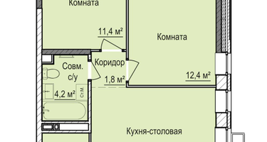 2-к. квартира, 54&nbsp;м²