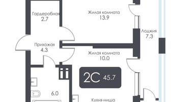 2-к. квартира, 45 м²